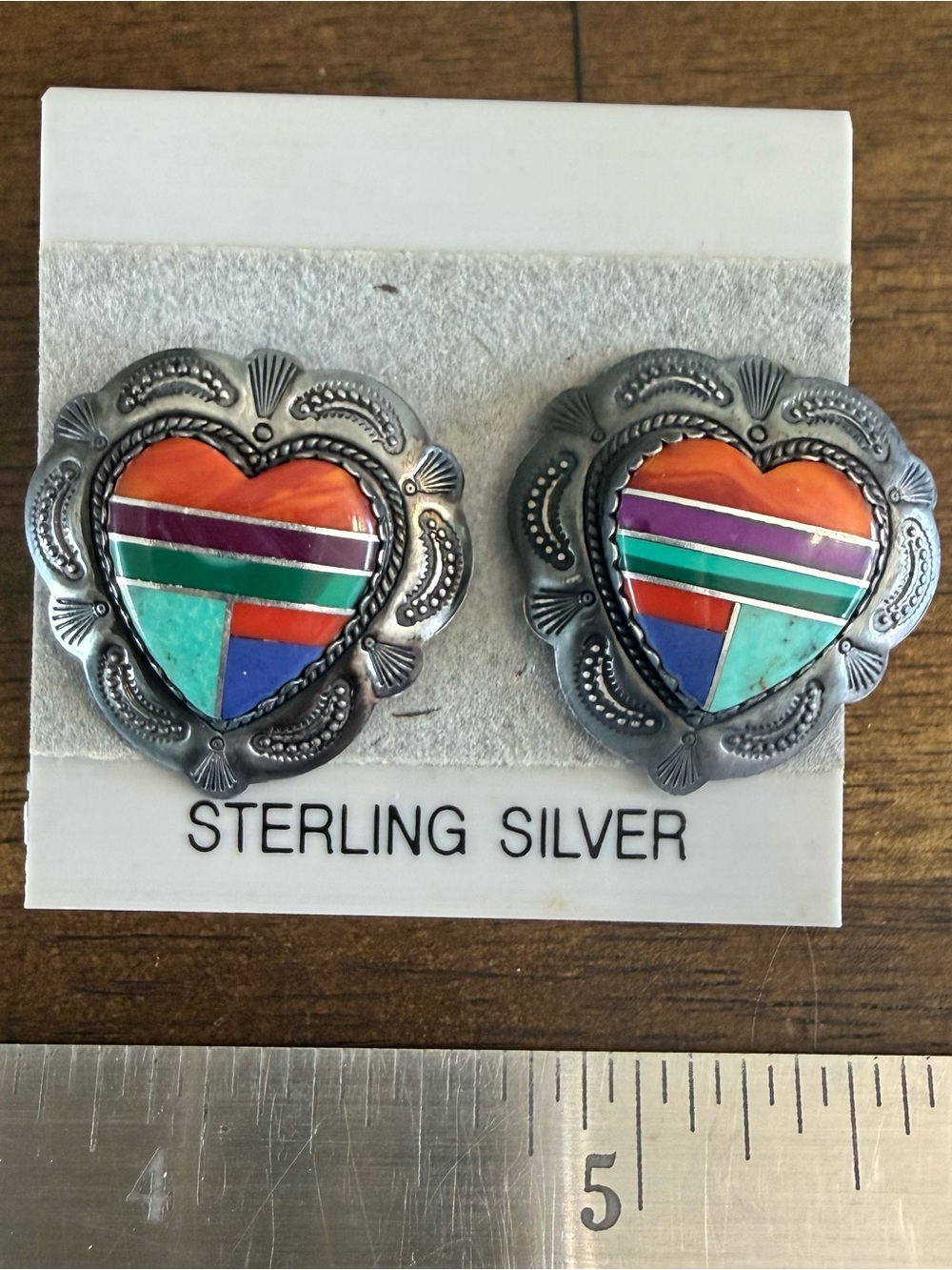 Sterling Silver Multicolor Heart Inlay Earrings View 3